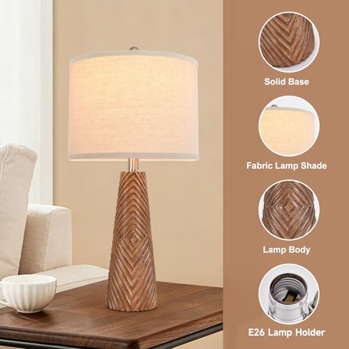 Nightstand Lamp Bedside Lamps Set of 2 Vintage Rustic Farmhouse Table Lamp 3 Way Dimmable Horizontal Stripe Light