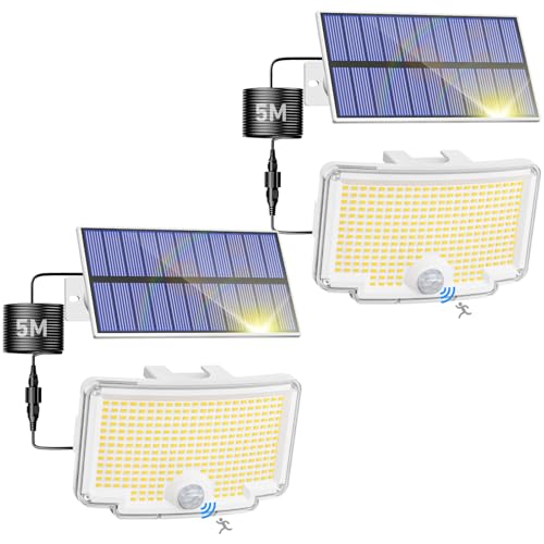 318 LED Solar Motion Lights Outdoor Waterproof with 16.4 FT Cable (2 Count)