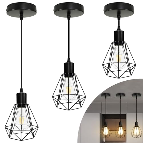 3 Pack Modern Black Farmhouse Pendant Light Fixture with E26 Base (3 Count)