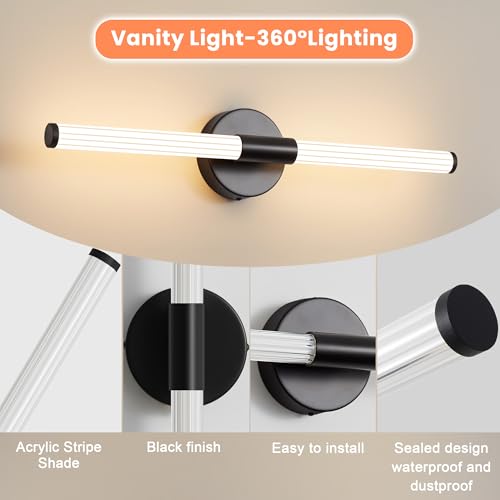 Wall Sconces Set of 2 Hardwired LED Vanity Light Black 23"