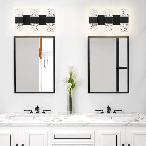 3 Lights Black Modern LED Bathroom Lights Over Mirror 24W
