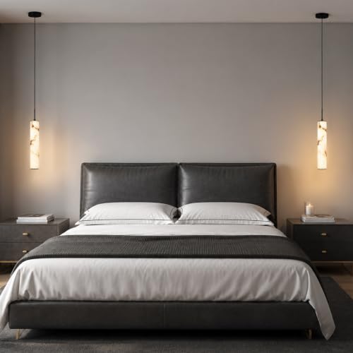 Black Natural Alabaster Long Tube Kitchen Island Pendant Lights (3 Count)