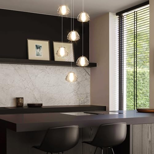 6 Lights Pendant Lighting for Entrance Modern Crystal Chandeliers LED Crystal Hanging Lights for Dining Room Bedroom Foyer Staircase Living Room 3000K
