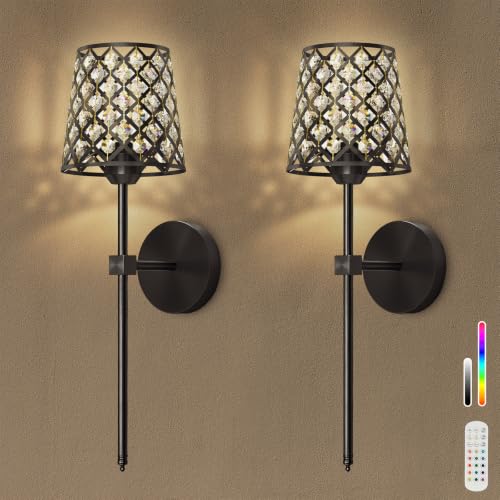 Crystal Battery Operated Wall Sconces Set of 2