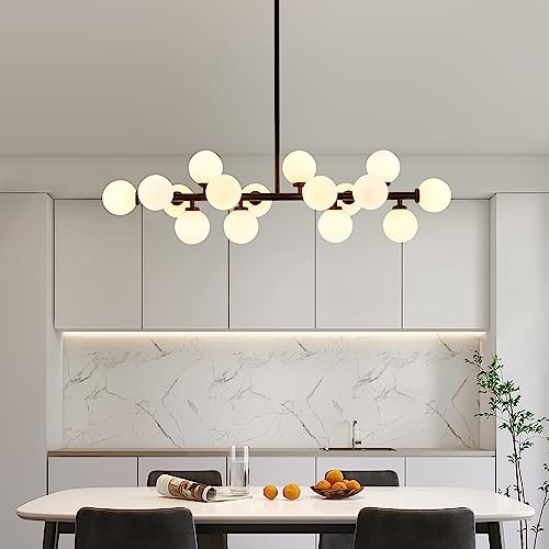 Modern Linear Chandeliers Black 16 Lights Pendant Light Fixtures Bubble Glass Chandelier Mid Century Sputnik Chandelier for Kitchen Island Dining Room
