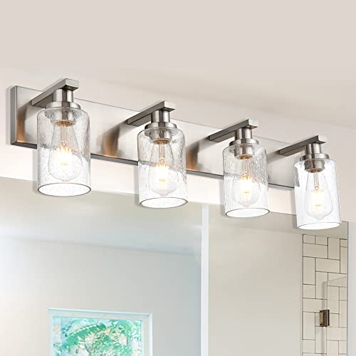 Modern Glass Bathroom Wall Light Fixtures in Brushed Nickel