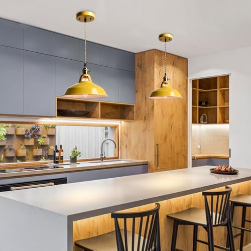 Modern Pendant Light Yellow Metal Adjustable Hanging Kitchen Light