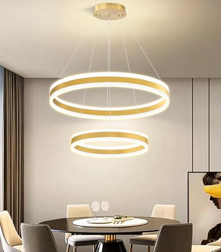 D15.7''+23.6'' Modern Ring Chandelier for Dining Room LED Dimmable Pendant Lighting for Living Room Foyer Bedroom Entryway 3000K
