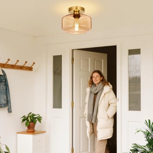Industrial Semi Flush Mount Ceiling Light Brushed Gold