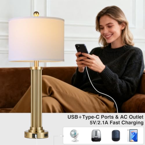 28" Tall Modern Table Lamps Set of 2 with USB C+A Ports and AC Outlet (2 Count)
