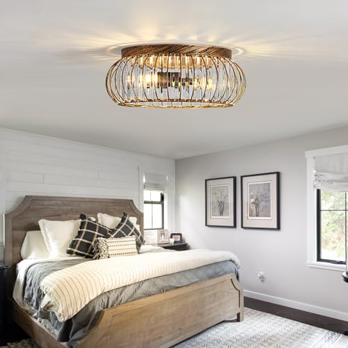 Modern Crystal Ceiling Light Oil Rubbed Bronze Flush Mount Ceiling Light Fixture 3 Light Ceiling Chandelier for Hallway Bedroom Bathroom Foyer Living Room Dining Room Kitchen