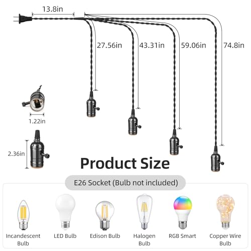 Vintage Plug in Pendant Light Kit with 1