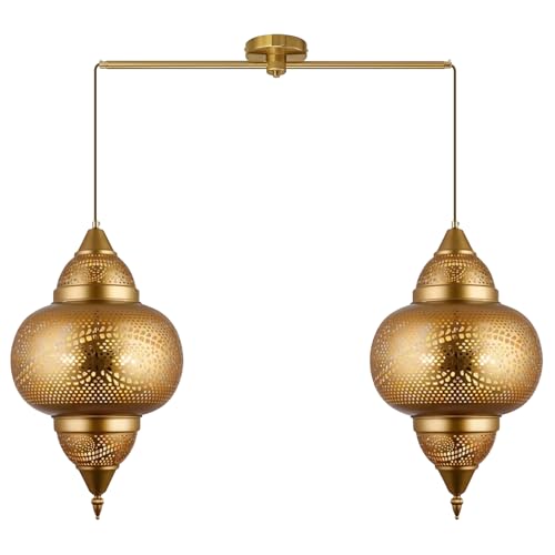 Modern 2 Light Pendant Light Fixture Kitchen Island Brass Hanging Lights with Gold Metal Shade and Adjustable Cord Pendant Lighting