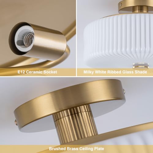 Mid Century Modern Gold Semi Flush Mount Ceiling Light
