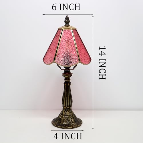 Tiffany Style Table Lamp Pink Diamond Stained Glass Lamp 14 Inch
