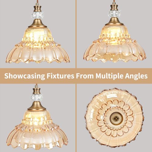 1 Piece Vintage Chandelier in Matte Antique Brass Finish with Amber Flower (1-Light / Antique Brass and Amber)