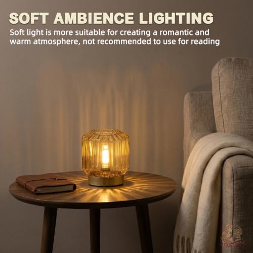 Amber Glass Cordless Battery Operated Lantern Table Lamp