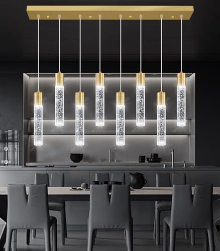 8 Lights Modern Crystal Chandeliers for Kitchen Island Pendants Lighting Fixture for Dining Room LED Ceiling Light for Hallway Foyer 6000K Sliver
