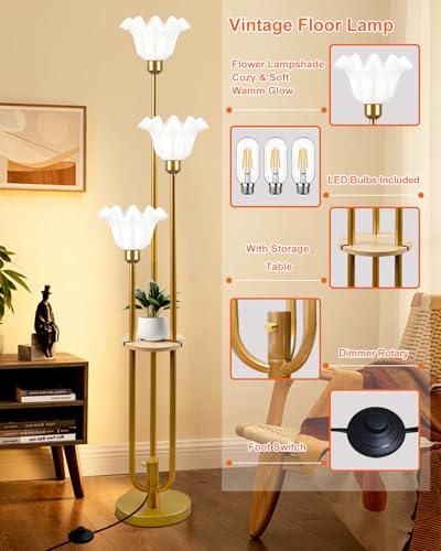 3 Flower Floor Lamp with Table Dimmable Gold Floral Floor Lamps (3 Count)