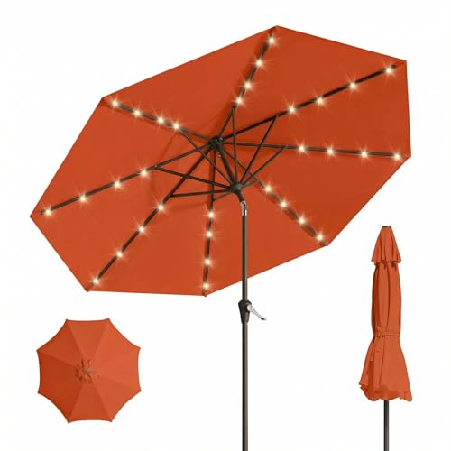10FT Solar Umbrella 32 LED Lighted Patio Umbrella Table Market Umbrella w