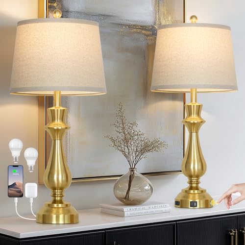 Modern Gold Table Lamps Set of 2 for Living Room