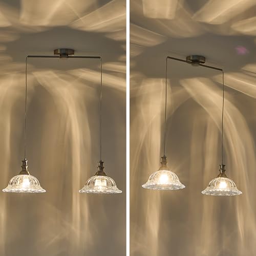 2 Light Pendant Light Fixtures Modern Glass Hanging Lights with Adjustable Cord for Kitchen Island Dining Room Living Room Hallway Brushed Nickel Metal
