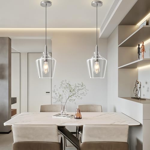 Glass Pendant Lighting for Kitchen Island Foyer 1 Pack Nickel Clear 8 Inch