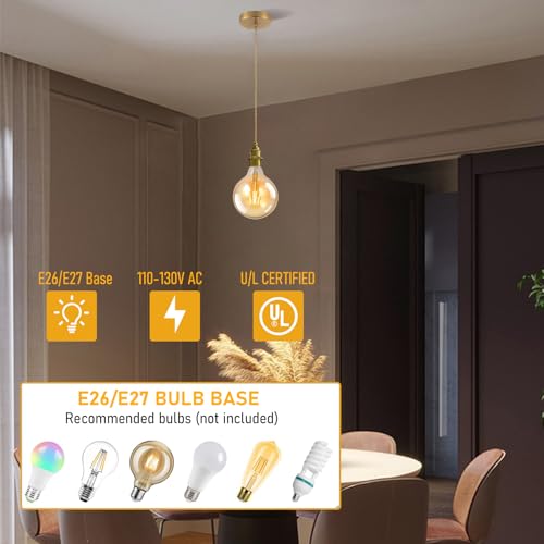 3 Pack Gold Pendant Light Kit with 4.92ft Cord