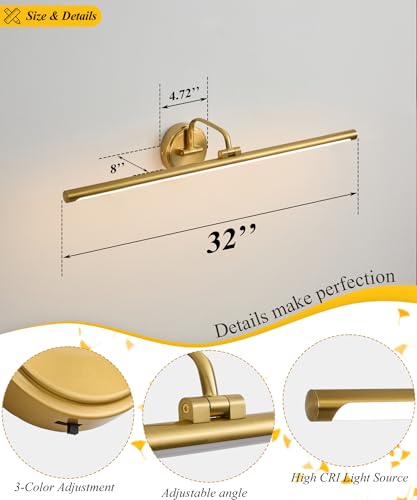 Hardwired Picture Light for Wall (Gold / 32 inches)