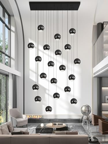 Rectangle Black Chandelier Large Linear Chandeliers for Dining Room Globe Pendant Ceiling Light Fixture for Kitchen Island Foyer Entryway