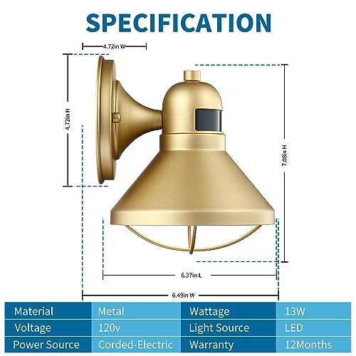 Dusk to Dawn Motion Sensor Outdoor LED Barn Light Fixture Gold