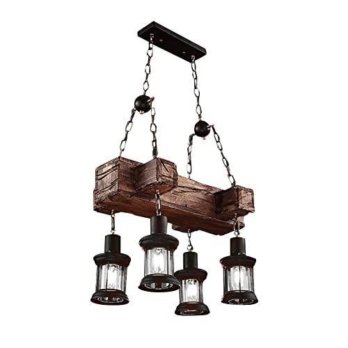 Rustic Industrial Retro Chandelier with 4 E26 Light and Adjustable Hanging Chain