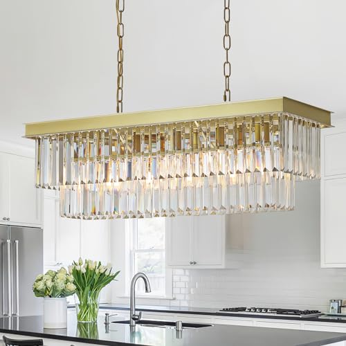 Modern Rectangular Crystal Chandelier Gold Island Rectangle Pendant Light