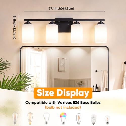 4 Light Matte Black Bathroom Light Fixtures Over Mirror 27 Inches