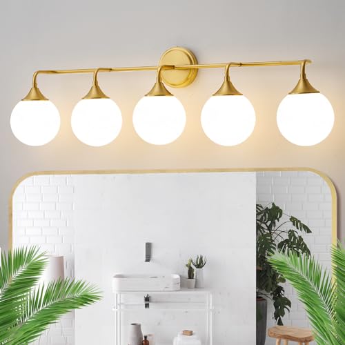 Brushed Gold Bathroom Light Fixtures Over Mirror Vanity 5