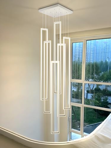 Modern Chandeliers for Entryway High Ceiling Large Rectangle Chandelier LED Dimming Contemporary Chandelier for Staircase Foyer 2700k