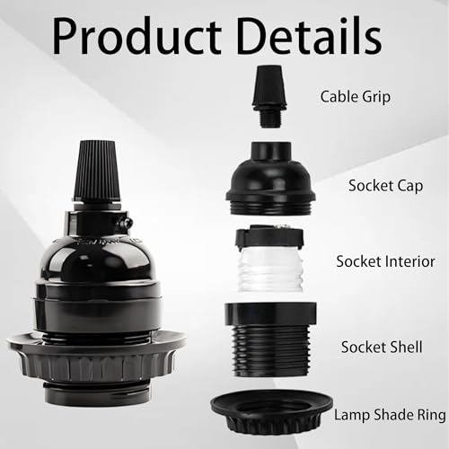 4Pcs E26 E27 Bakelite Black Medium Base Light Socket (4 Count)
