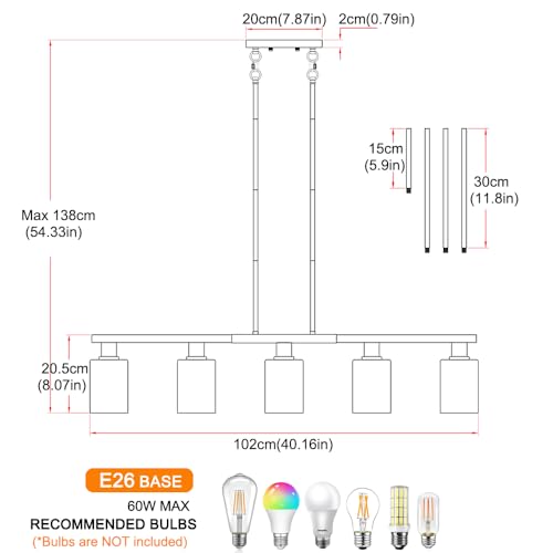 5 Light Kitchen Island Lighting Gold Adjustable Chandelier