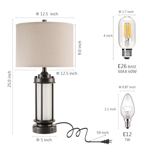 25'' Set of 2 Modern Table Lamps for Bedroom with 2 USB C+A Ports (2 Count)