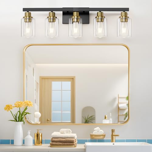 5 Light Black and Gold Bathroom Vanity Light