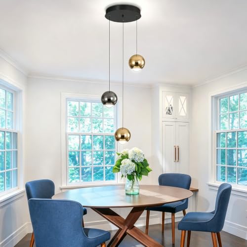 3 Light Modern Black Gold Pendant Light Chandelier for Dining Room