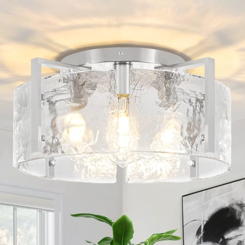 Modern Brushed Nickel Semi Flush Mount Ceiling Light 4 Lights Ceiling Lamp