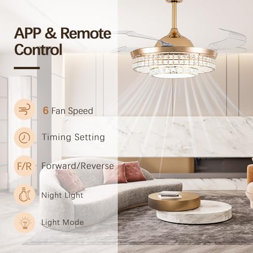 42" Retractable Ceiling Fans with Lights