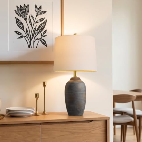 24.5" Ceramic Black Lamp for Living Room with Pre