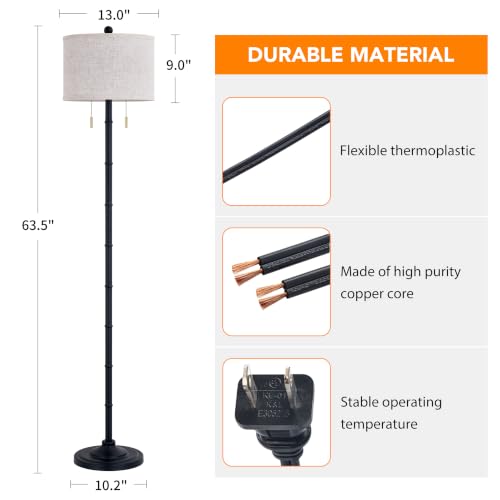 Upgraded 2 Light Mid Century Modern Black Floor Lamp for Living Room (Black)