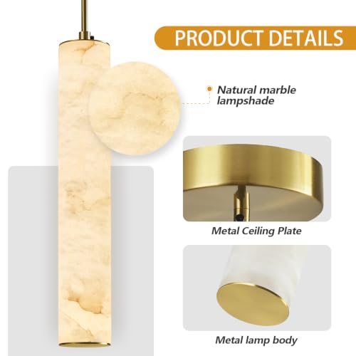 Gold Natural Alabaster Long Tube Kitchen Island Pendant Lights (2 Count)