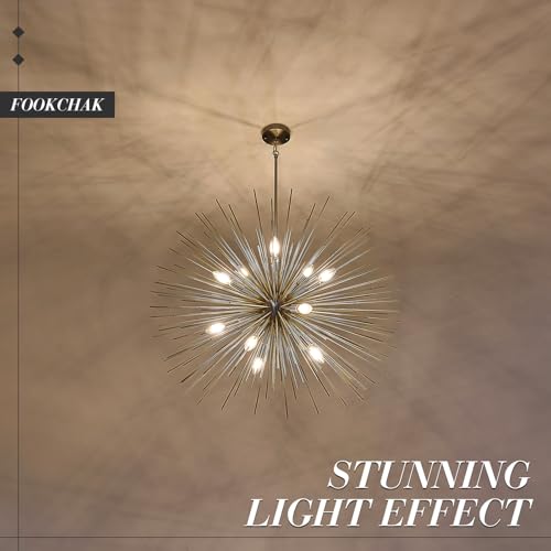 35in Nickel Sputnik Chandelier 12 Light Starburst Light Fixture Solid Metal