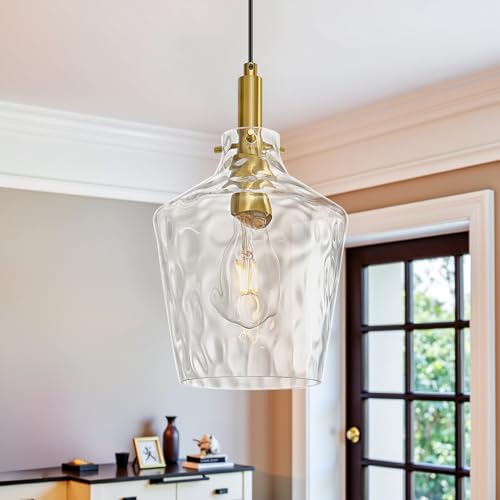 Hammered Glass Pendant Light for Kitchen Island Foyer 1 Pack Gold 8 Inch