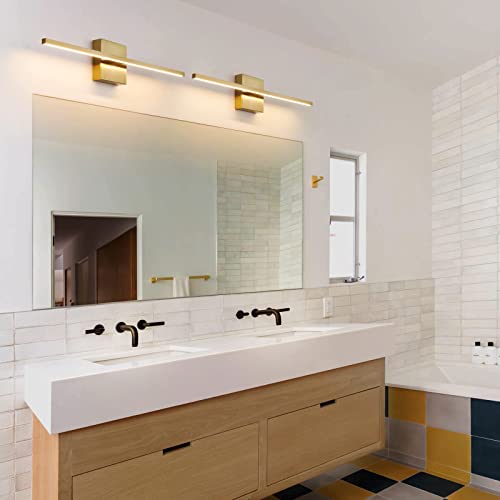Gold Bathroom Light Fixtures Over Mirror 24 inch 18W LED Vanity Lights for Bathroom Modern Bath Sconces Wall Lighting 3500K Warm Light for Paintings