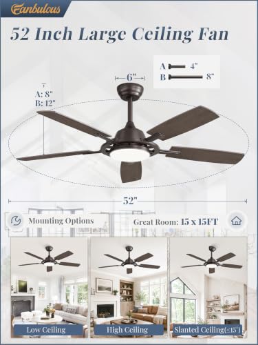 52 Inch Black Ceiling Fans with 3CCT Lights and Remote (Oil Bronze / 52")